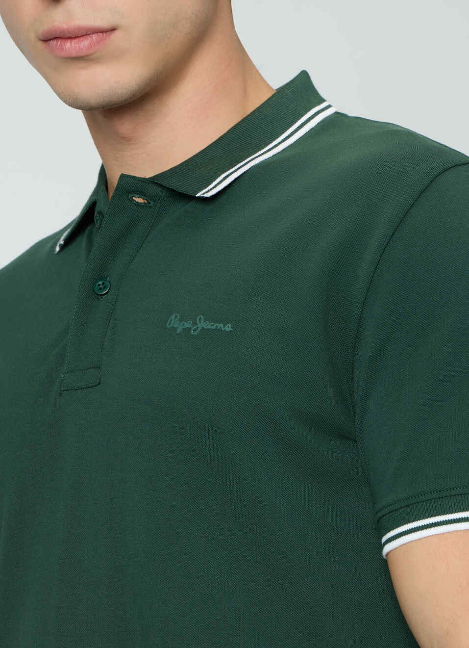 Men Green Solid Polo Collar T-shirt, , large image number 6