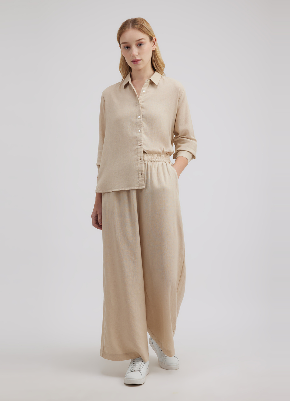 Women Beige High Rise Wide Leg Pants, , large image number 0