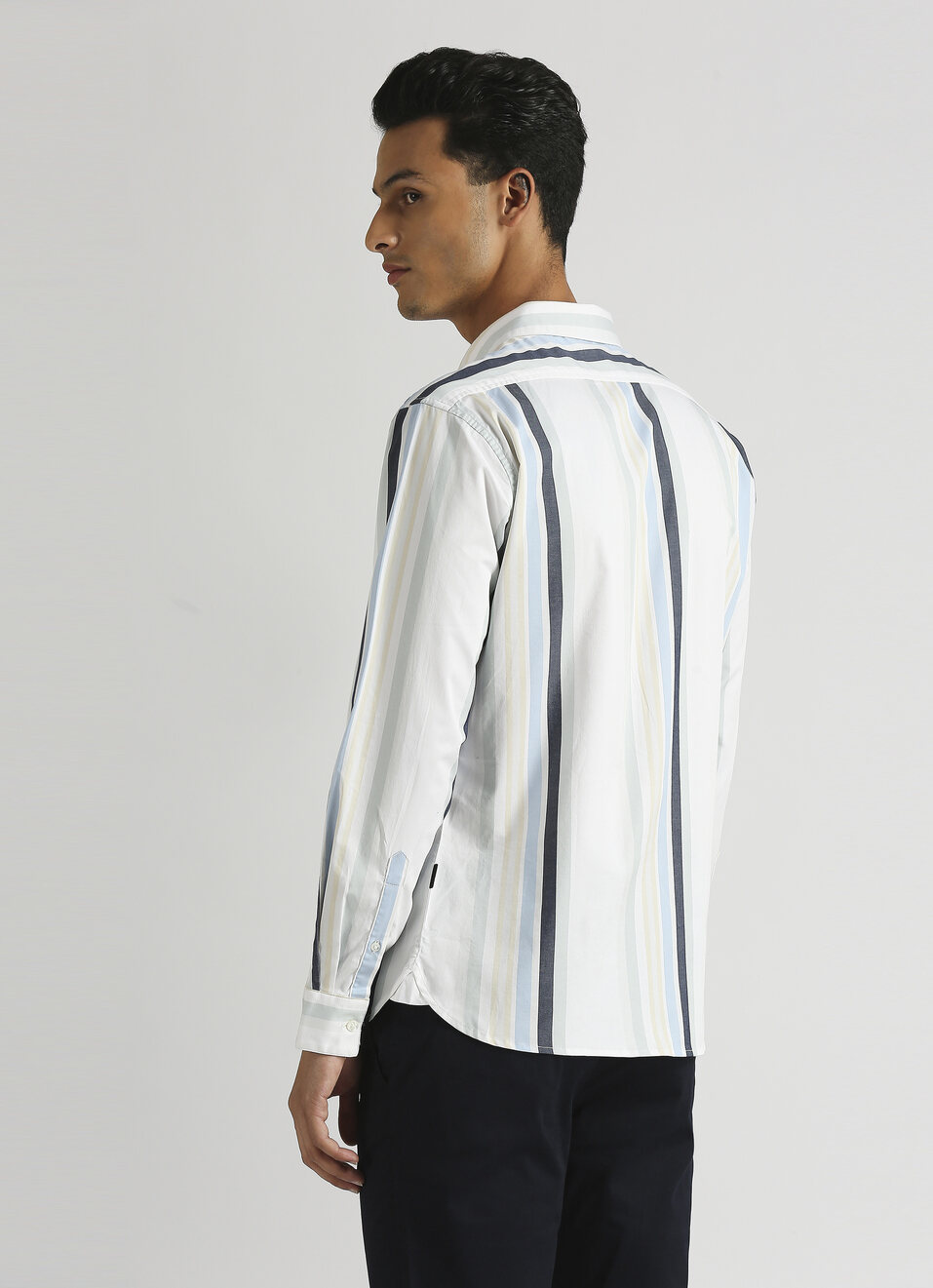 White Yarn Dyed Stripes Premium Stretch Long Sleeve Shirt, , large image number 2