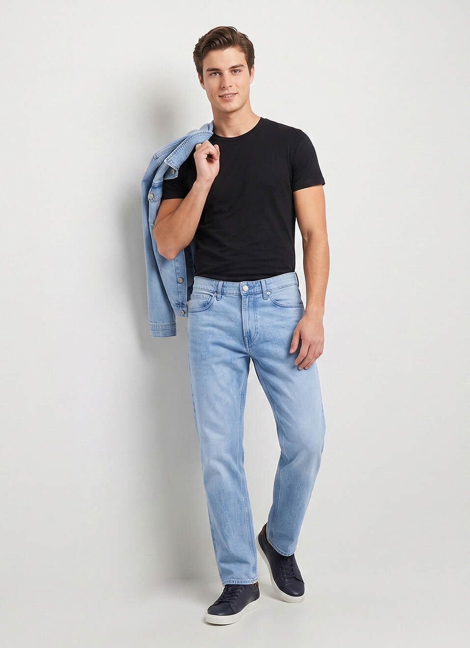 Men Blue Relaxed Straight Fit Mid Rise Jeans, , large image number 1