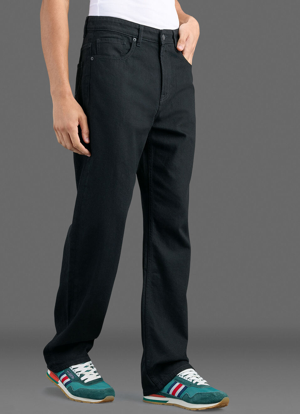 Men Black Straight Fit Mid Rise Jeans, , large image number 0