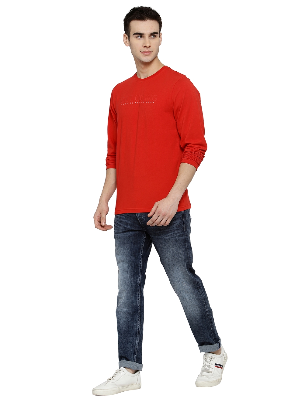 Twinstar Solid Round Neck Tees With Placement Print, , large image number 5