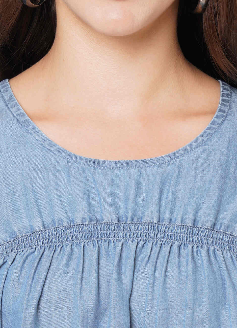 Catrin Tencel Denim Top With Gather, , large image number 4