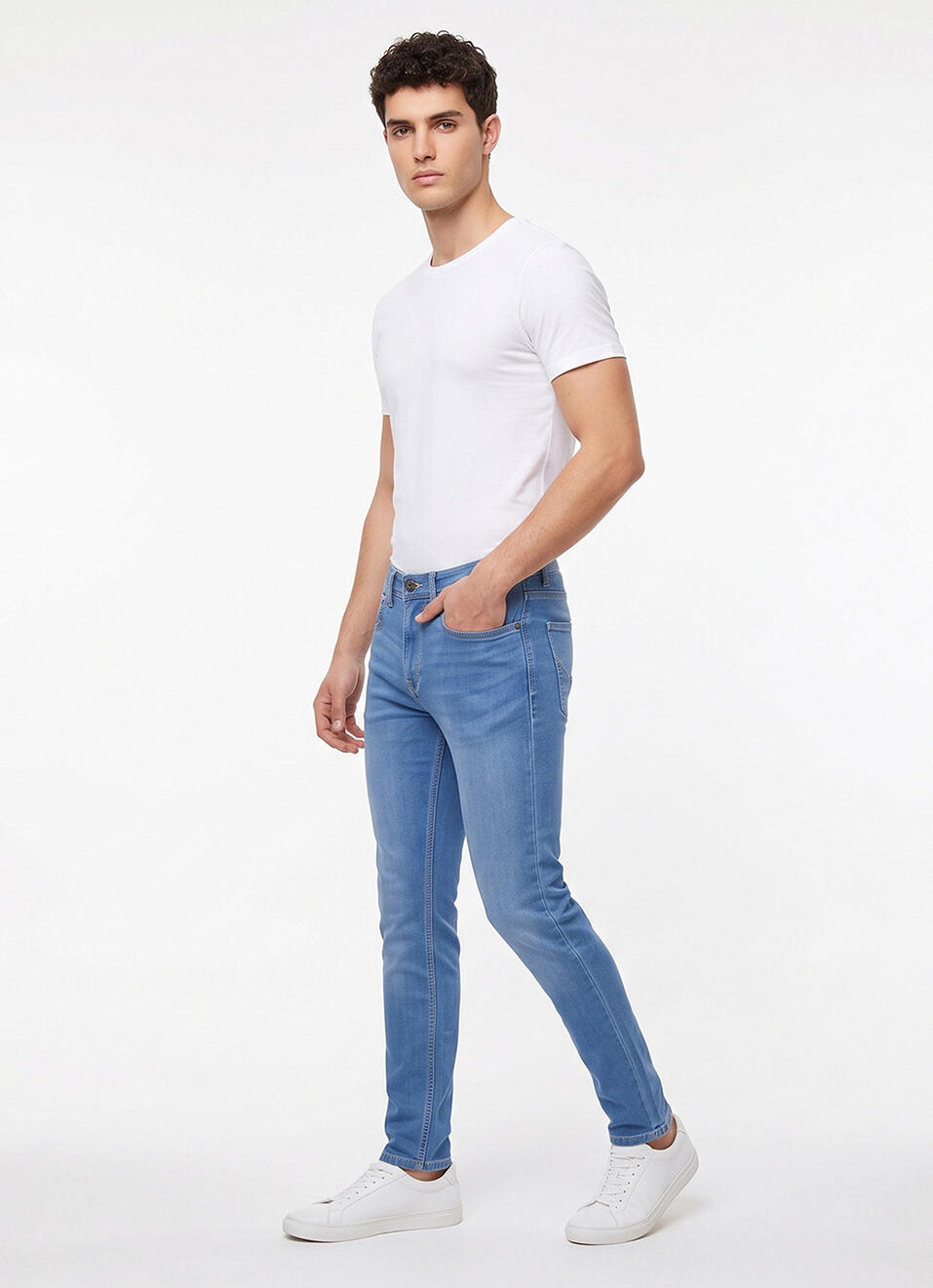 Men Blue Slim Fit Mid Rise Stretchable Jeans, , large image number 7