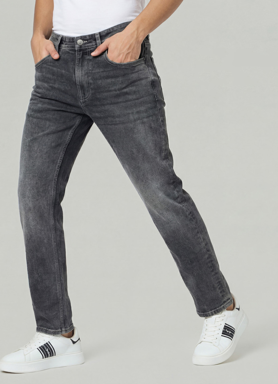 Men Grey Mid Rise Straight Fit Stretchable Jeans, , large image number 0