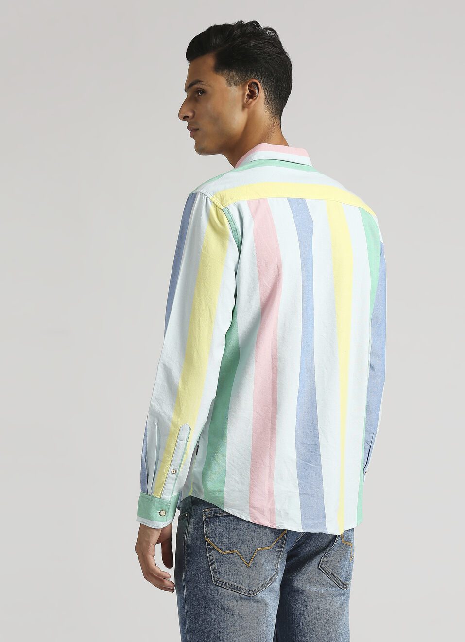 White Broad Stripes Yarn Dyed Long Sleeve Shirt, , large image number 2
