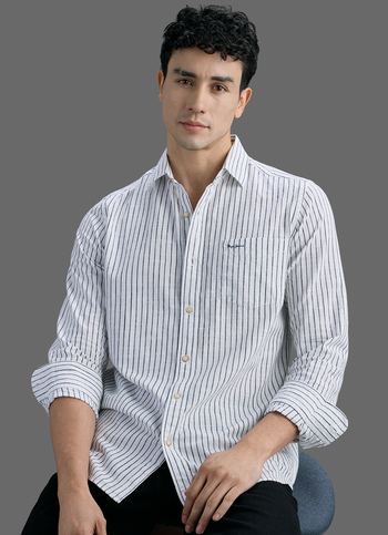 Men White Striped Long Sleeve Shirt