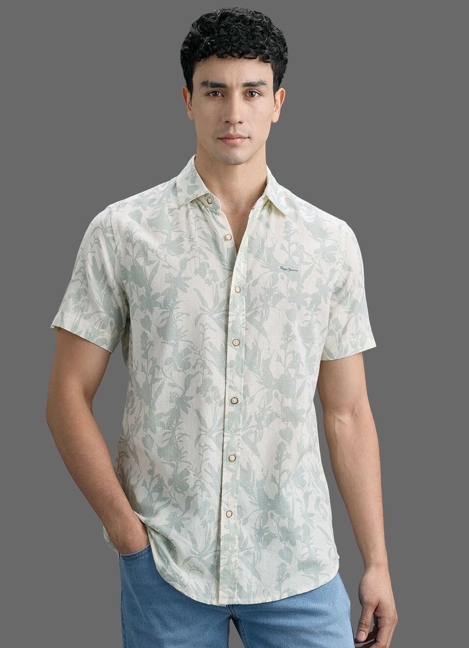 Men Green Printed Short Sleeve Shirt, , large image number 5