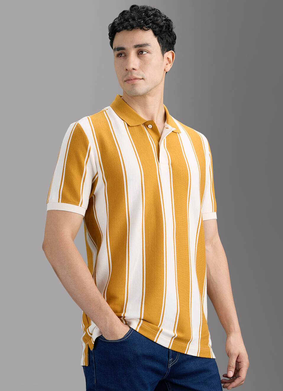 Men Brown Striped Polo T-shirt, , large image number 7