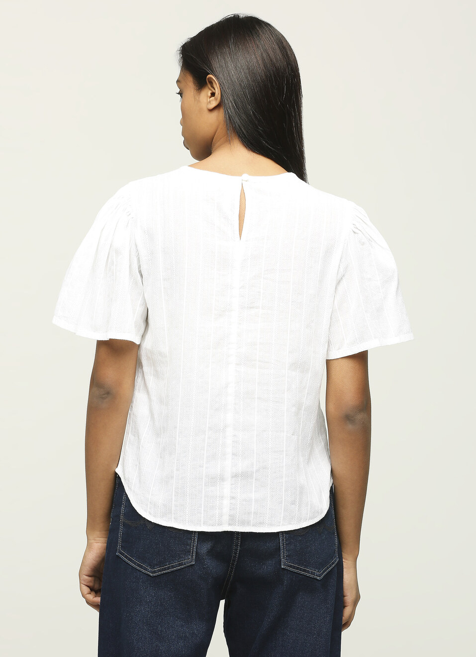 White Round Neck Short Sleeve Top, , large image number 2