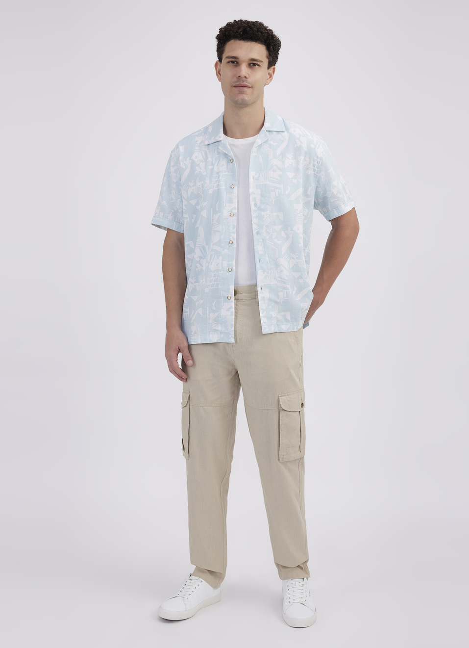 Men Blue Resort Collar Abstract Print Short Sleeve Shirt, , large image number 5