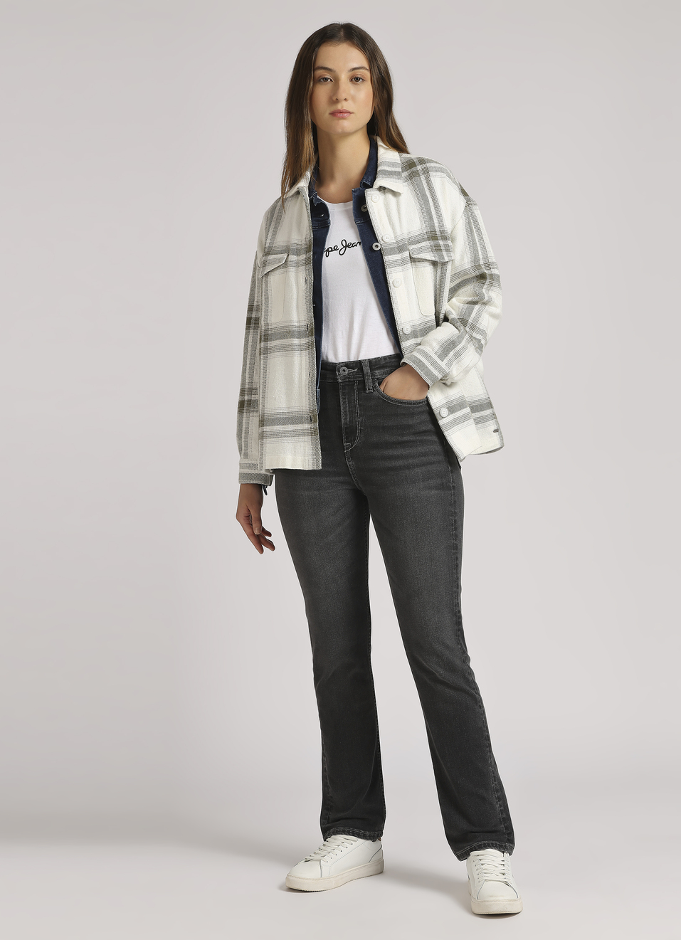 White Oversized Check Full Sleeve Shirt, , large image number 5