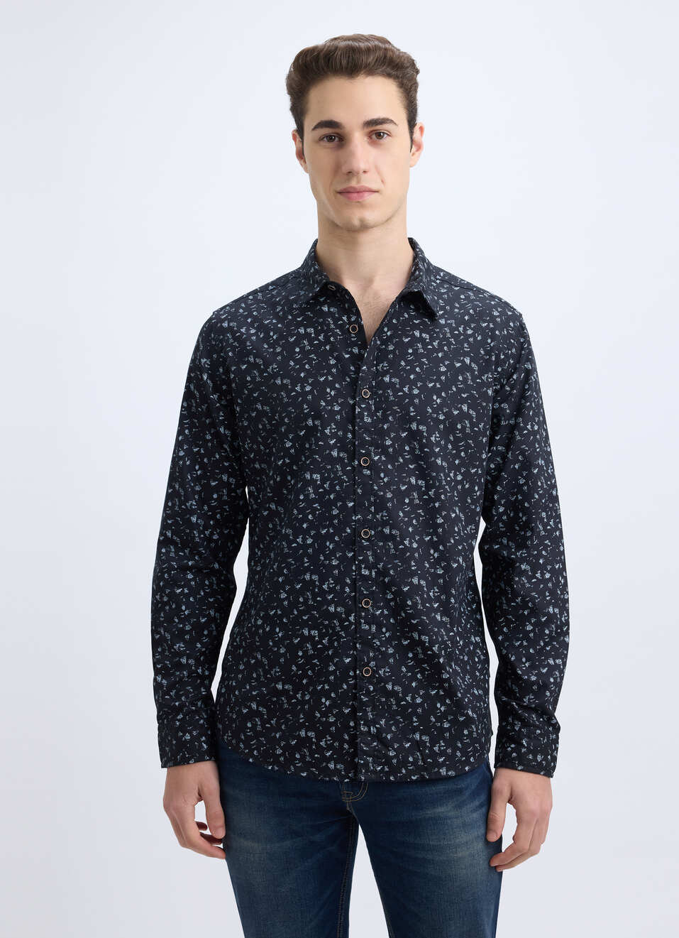 Men Black All Over Minimal Print Full Sleeve Shirt, , large image number 1