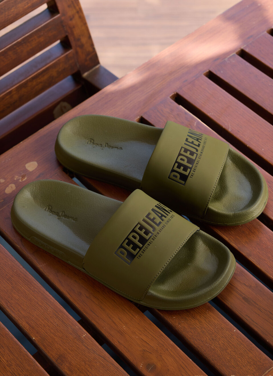 Green Logo Printed Anti-skid Beach Slides, , large image number 0