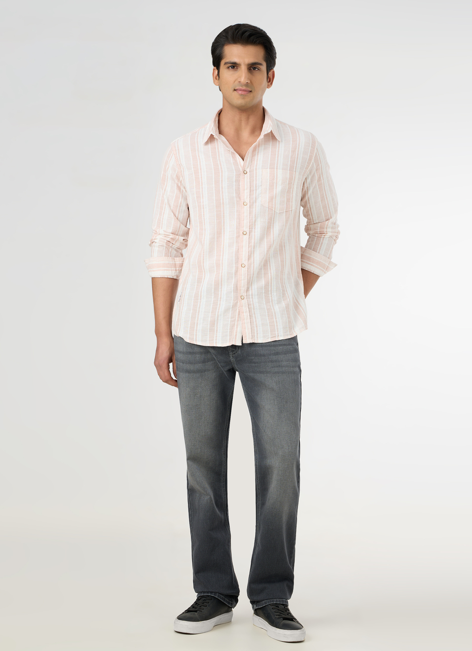Men Peach Orange Striped Shirt, , large image number 5