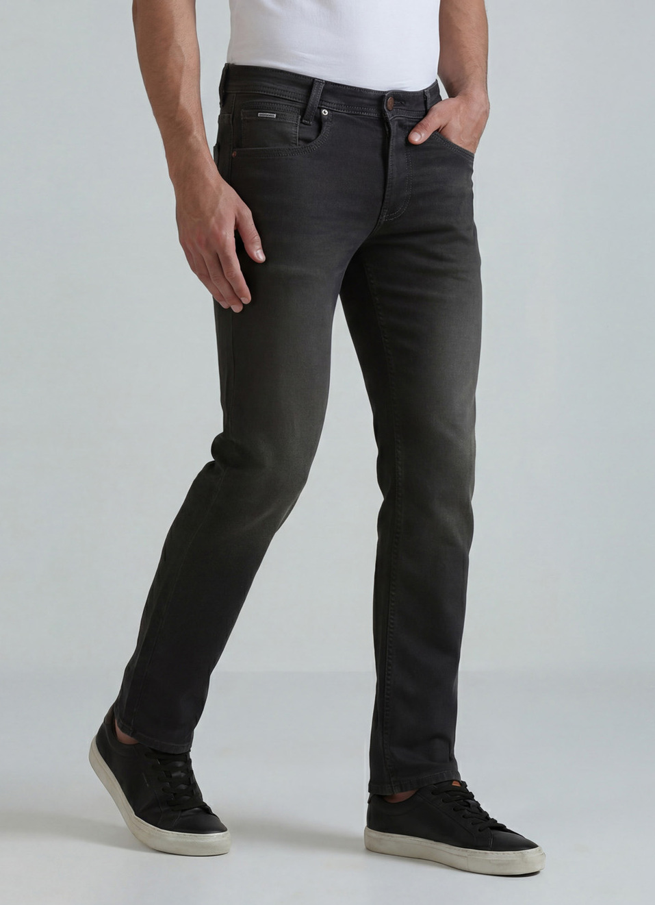 Vapour Grey Mid Waist Stretch Jeans, , large image number 0