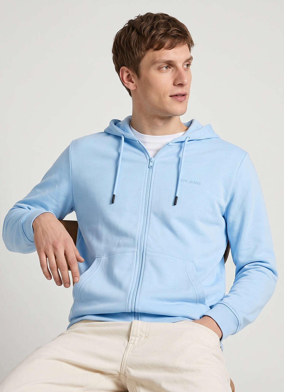 Men Blue Solid Full Sleeve Hoodie, , large image number 0