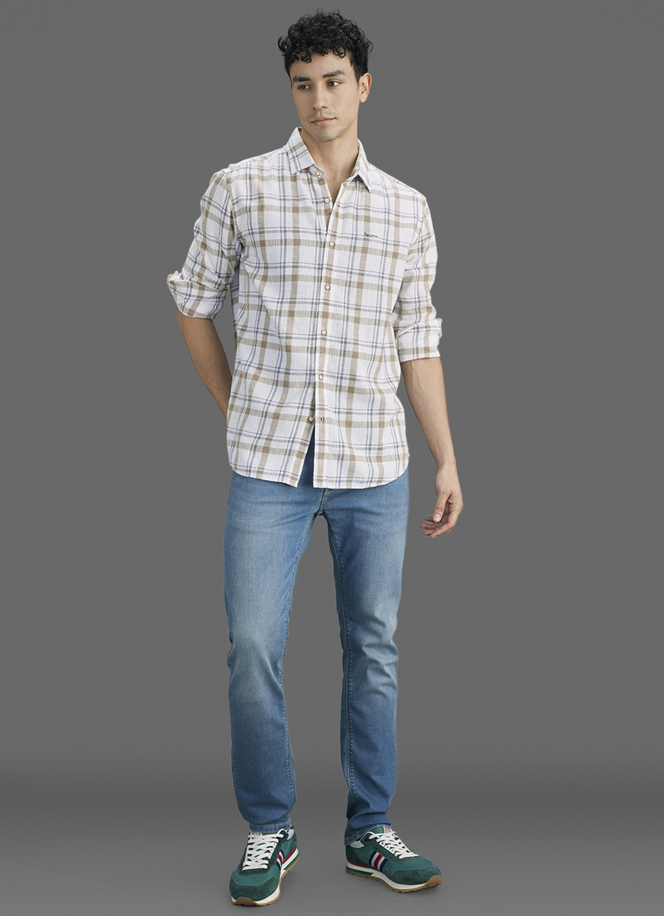 Men Beige Checked Long Sleeve Shirt, , large image number 2
