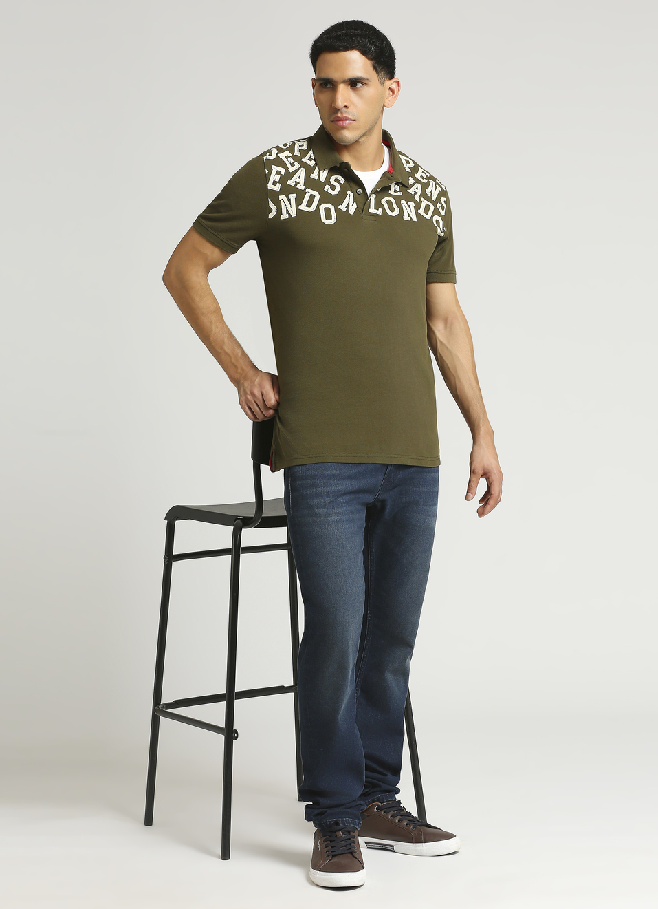 Green Typographic Print Short Sleeve Polo , , large image number 5