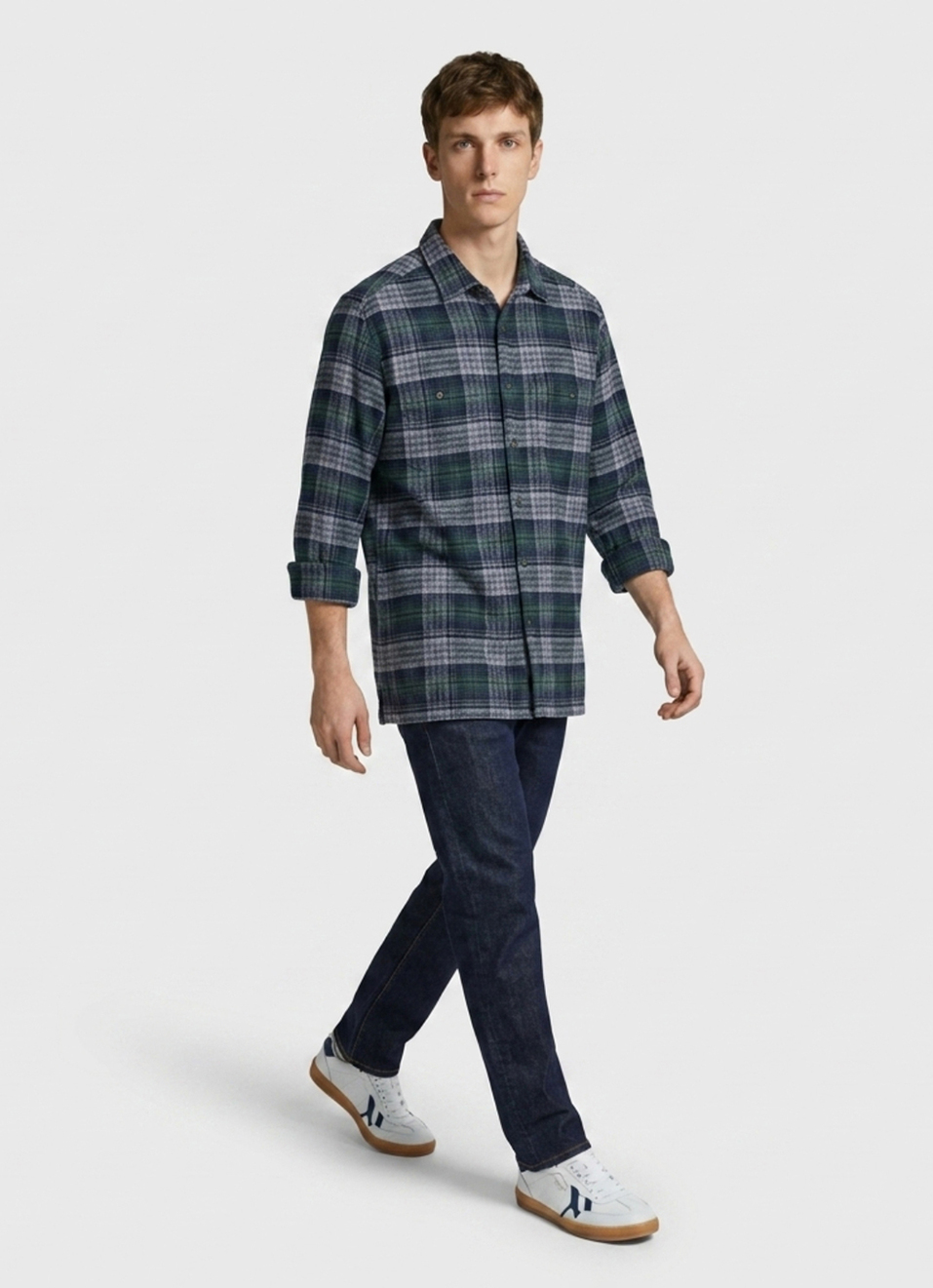 Men Navy Checked Brushed Long Sleeve Shirt, , large image number 5
