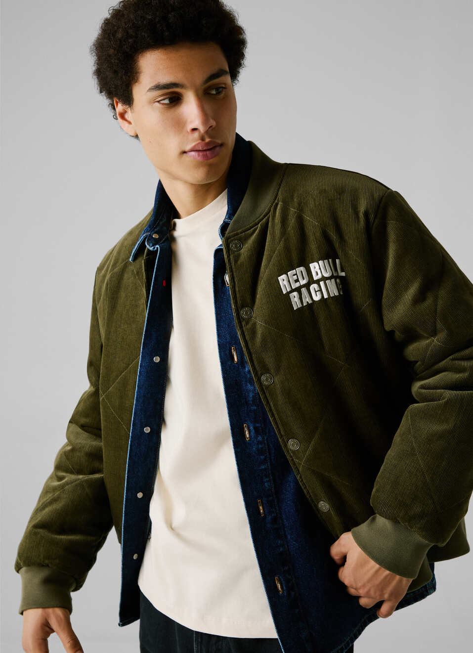Red Bull Racing X Pepe Jeans Green Corduroy Bomber Jacket, , large image number 4