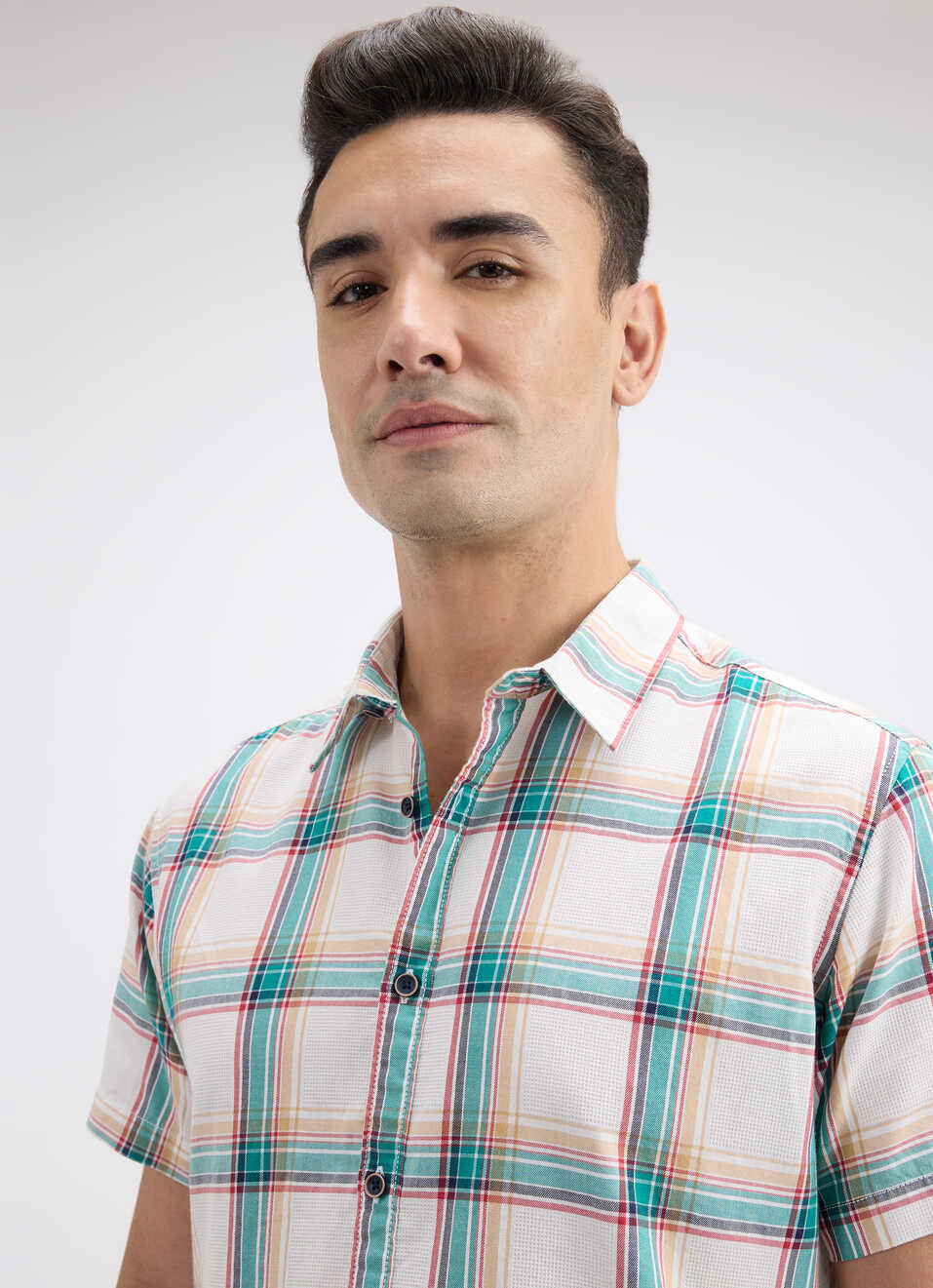 Men Green Check Short Sleeve Shirt, , large image number 4