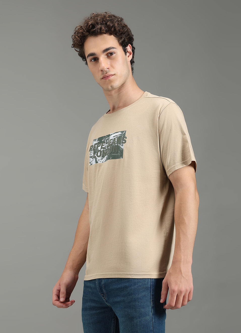 Men Beige Relaxed Fit Graphic T-shirt, , large image number 7