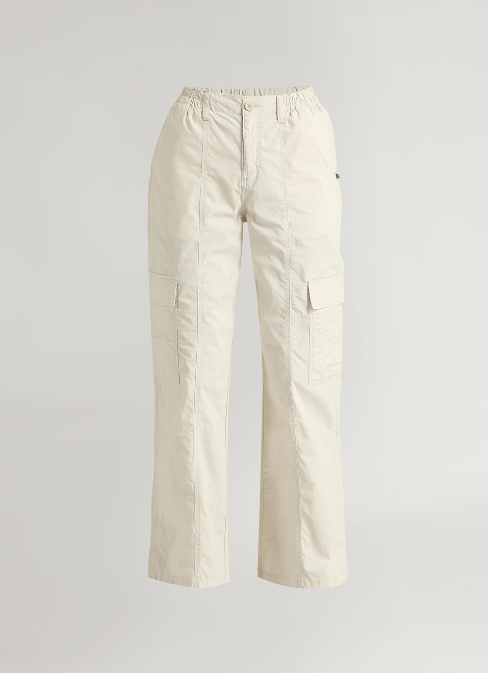 Ecru Mid Rise Parachute Cargo Pants , , large image number 6