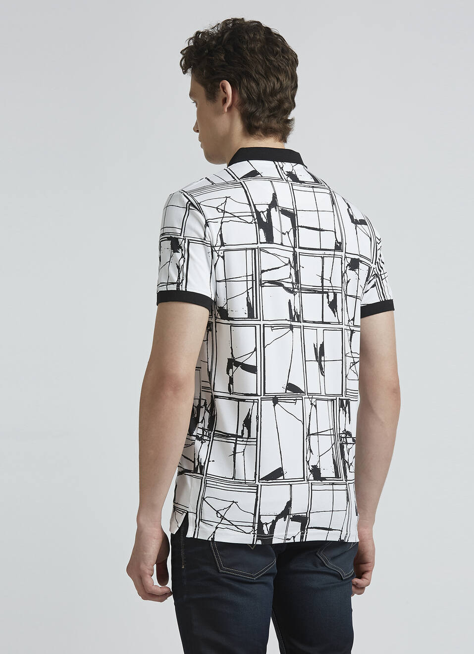 Black Abstract Print Short Sleeve Polo, , large image number 2