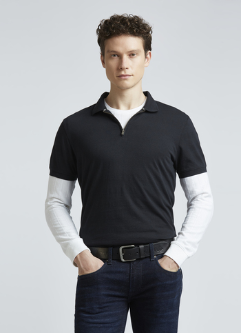 Black Stripes Short Sleeve Zipper Polo