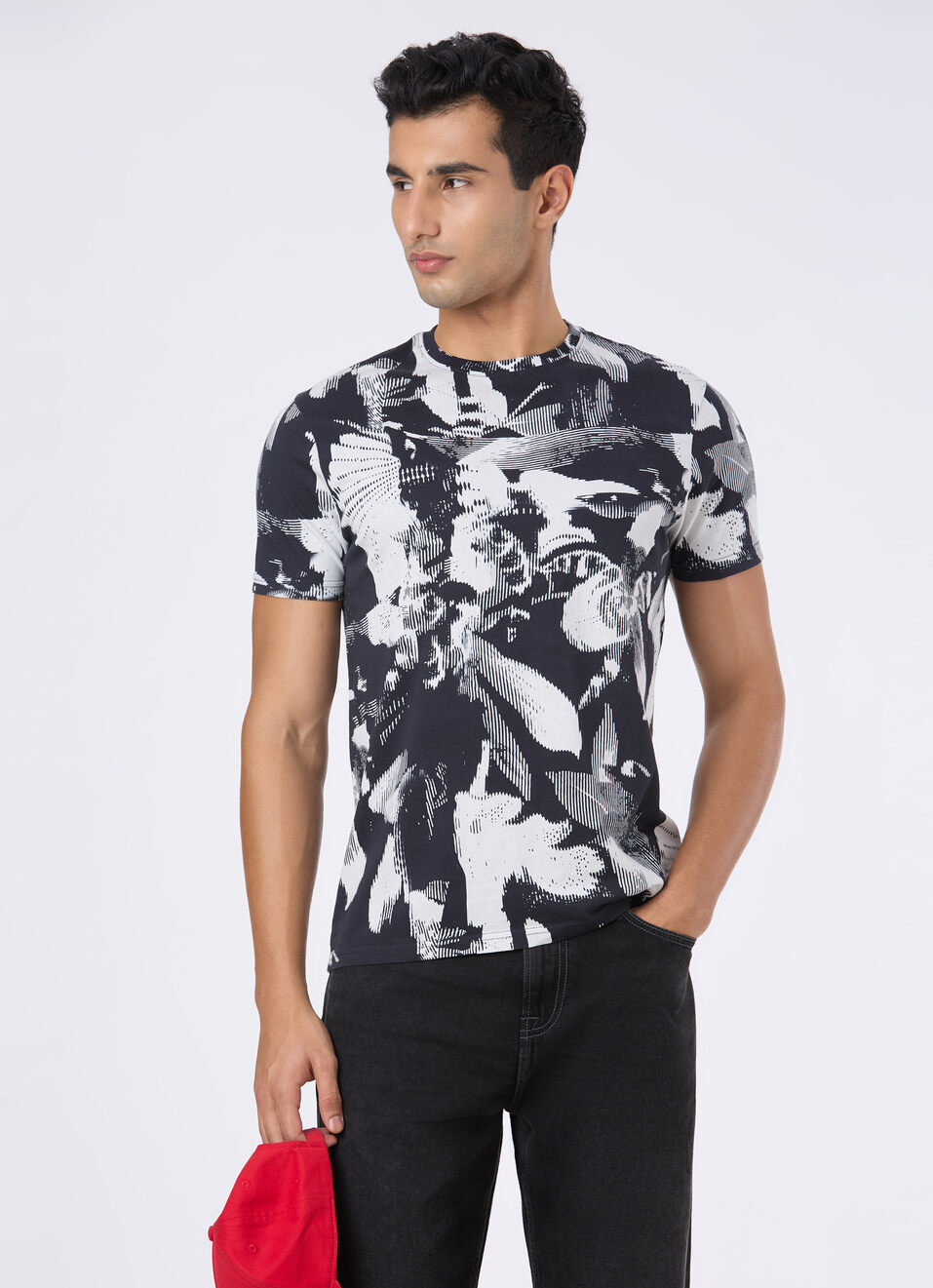 Men Monochrome Abstract Print Slim T-shirt, , large image number 0