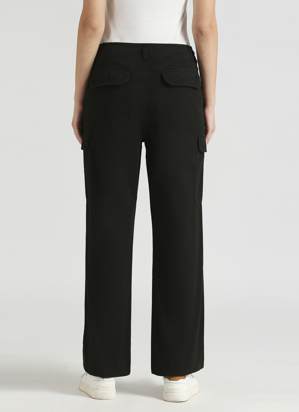 Black High Rise Straight Fit Cargo Pants, , large image number 2