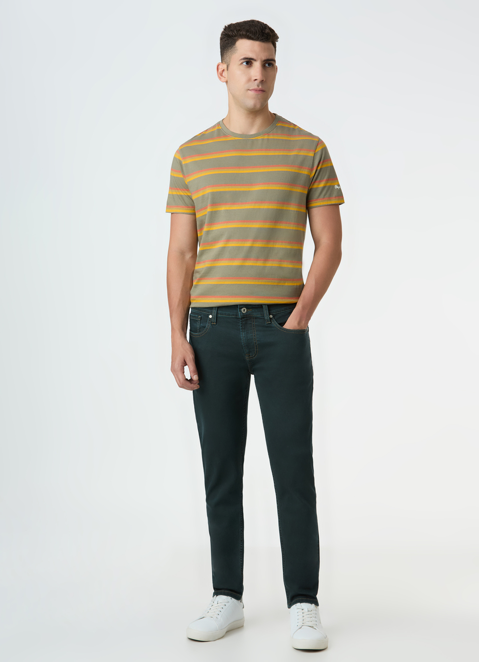 Men Olive Horizontal Stripe Short Sleeve T-shirt, , large image number 5