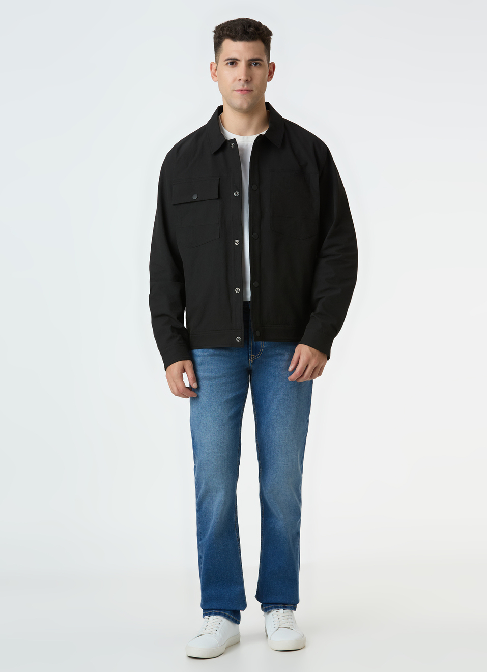 Men Black Full Sleeve Jacket With Flap Pocket, , large image number 5
