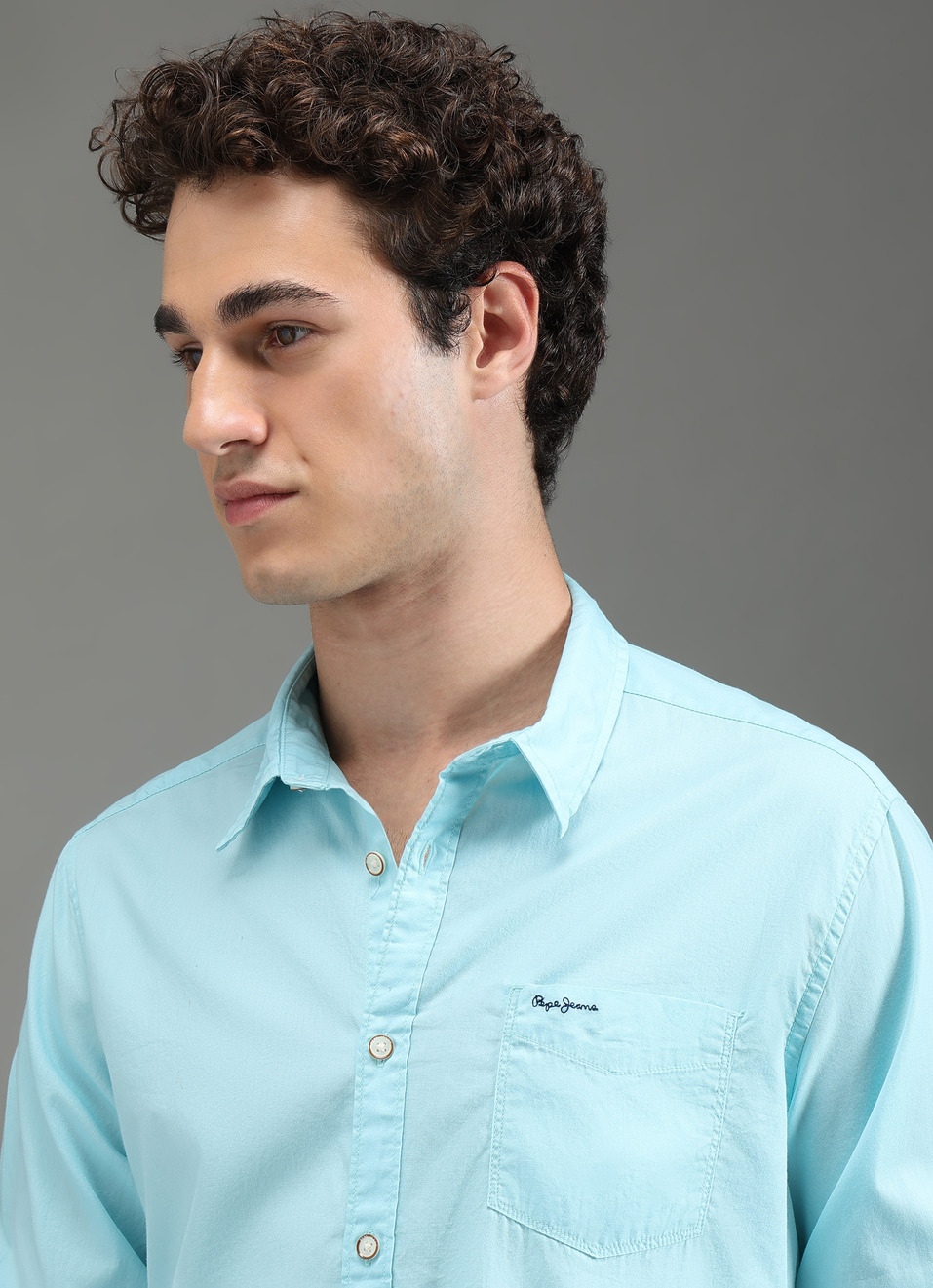 Men Aqua Blue Solid Shirt, , large image number 4