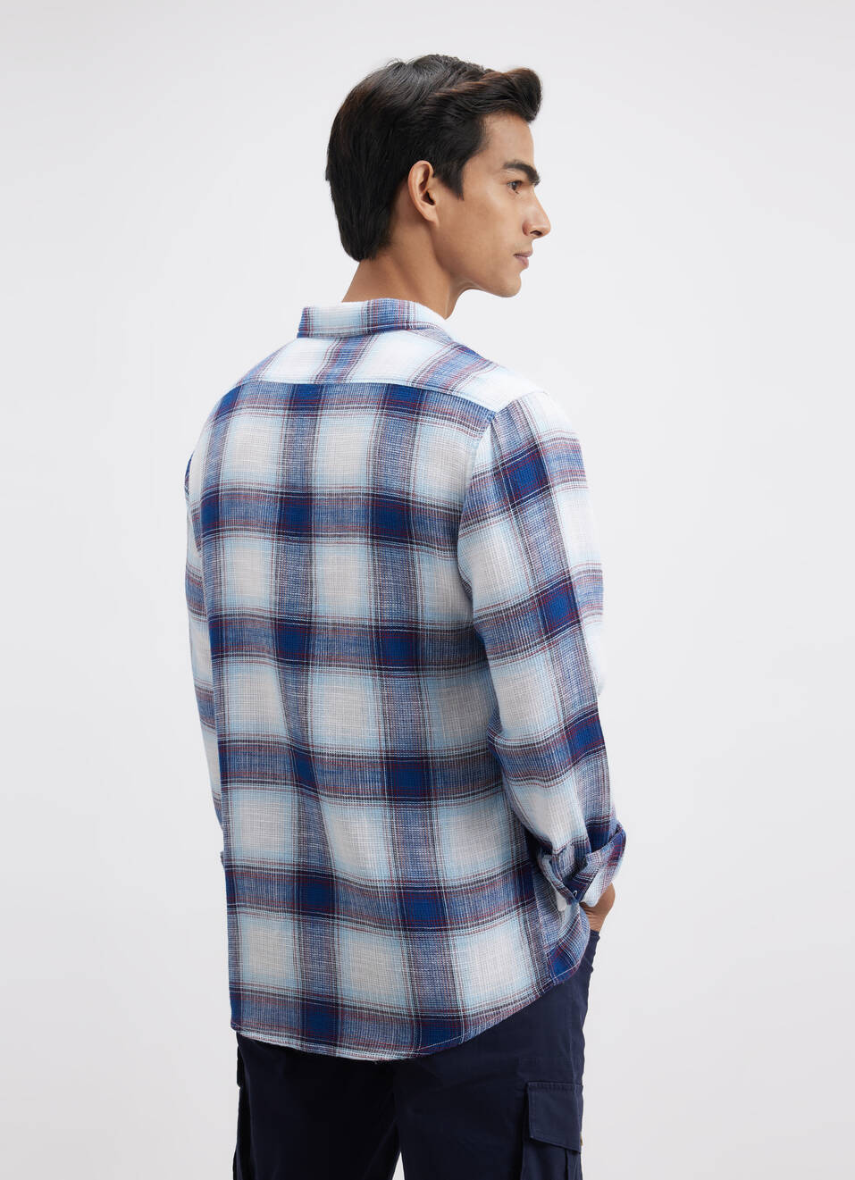 Men Blue Check Full Sleeve Shirt, , large image number 2
