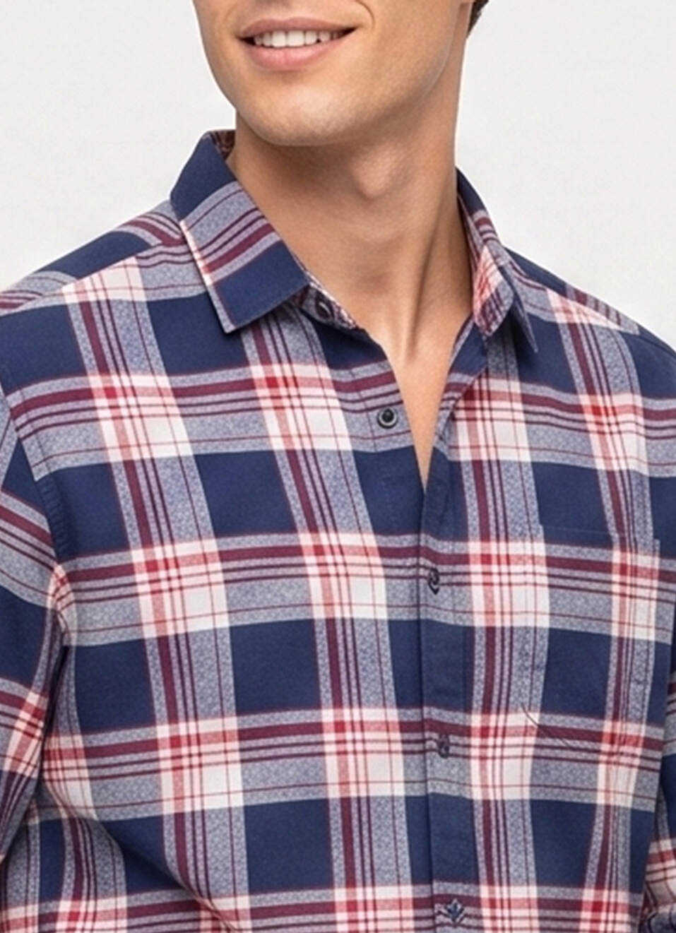 Men Blue Checked Brushed Long Sleeve Shirt, , large image number 4