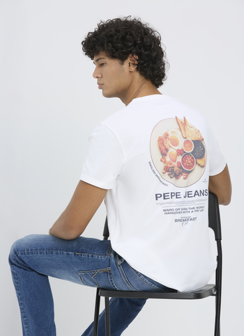 Men White Back Graphic Print T-shirt