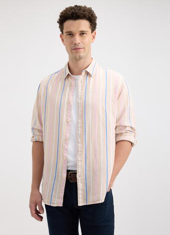Men Beige Stripe Full Sleeve Shirt