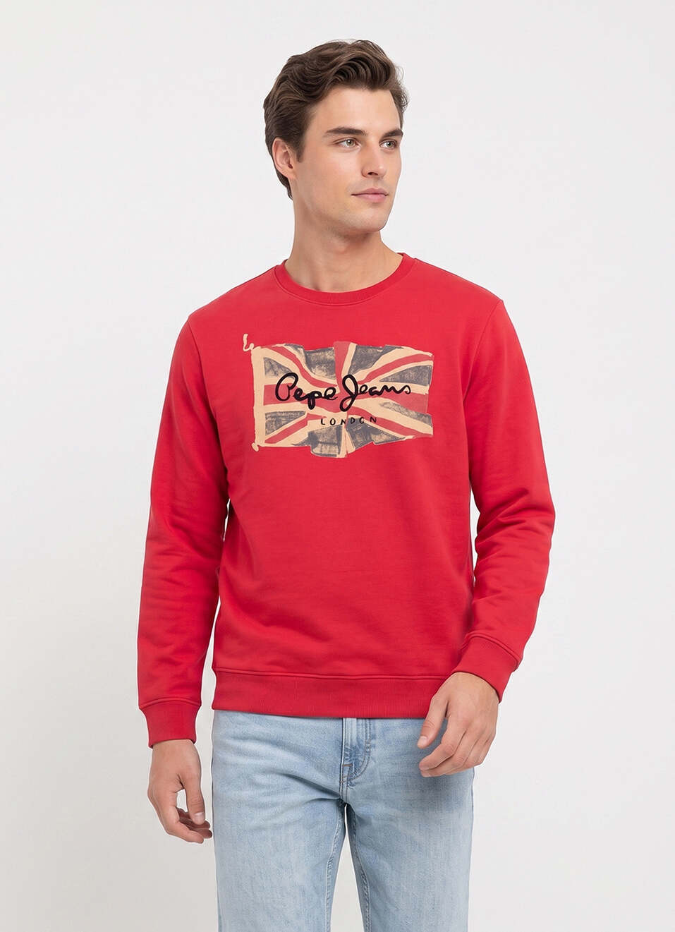 Men Red Placement Print Full Sleeve Sweatshirt, , large image number 1