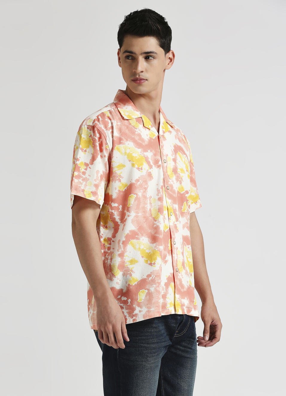 Peach Tie And Dye Print Short Sleeve Shirt, , large image number 3