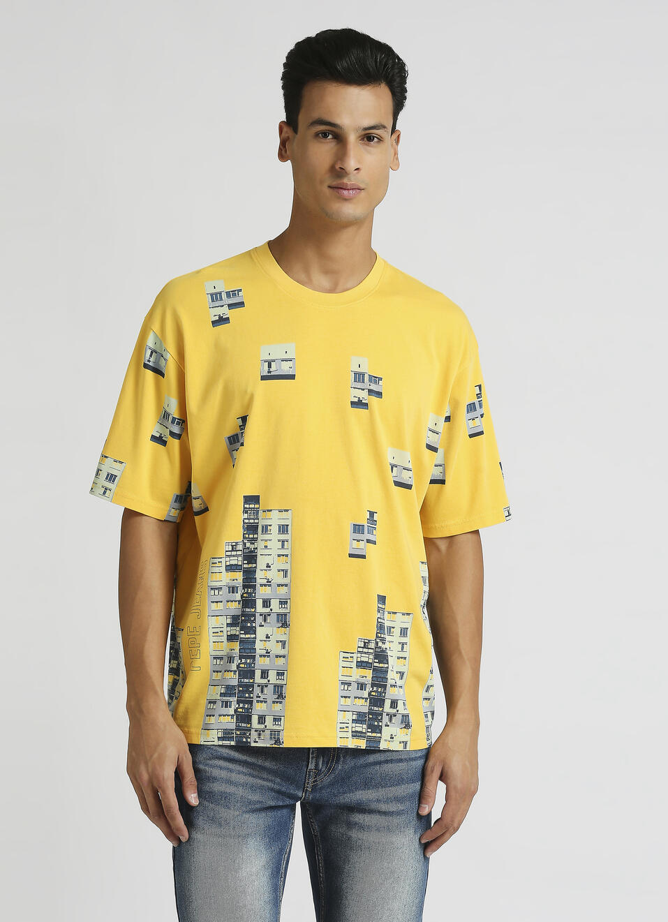 Yellow Graphic Print Oversized Short Sleeve T-shirt, , large image number 0