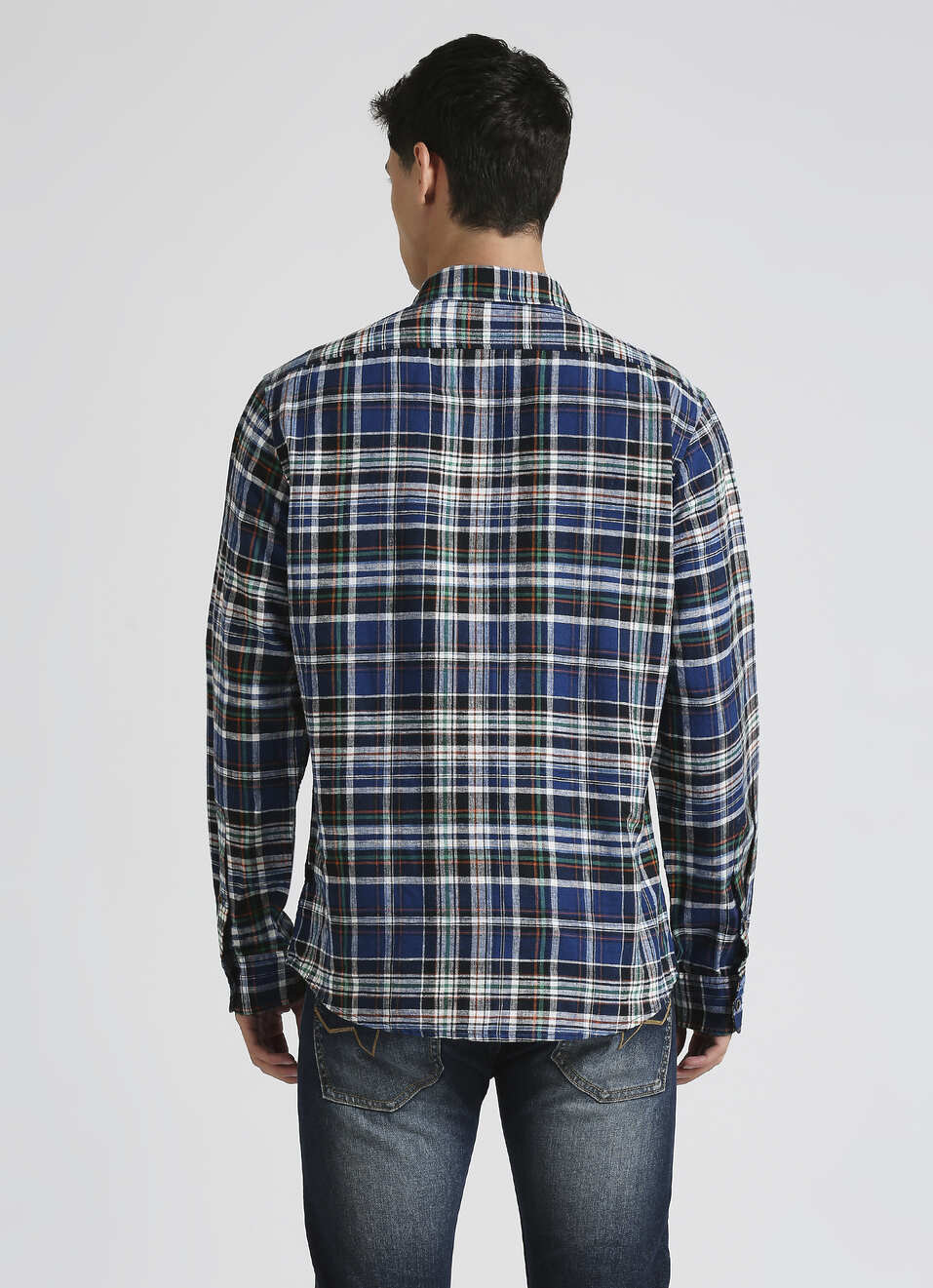 Blue Yarn Dyed Checks Linen Long Sleeve Shirt, , large image number 2