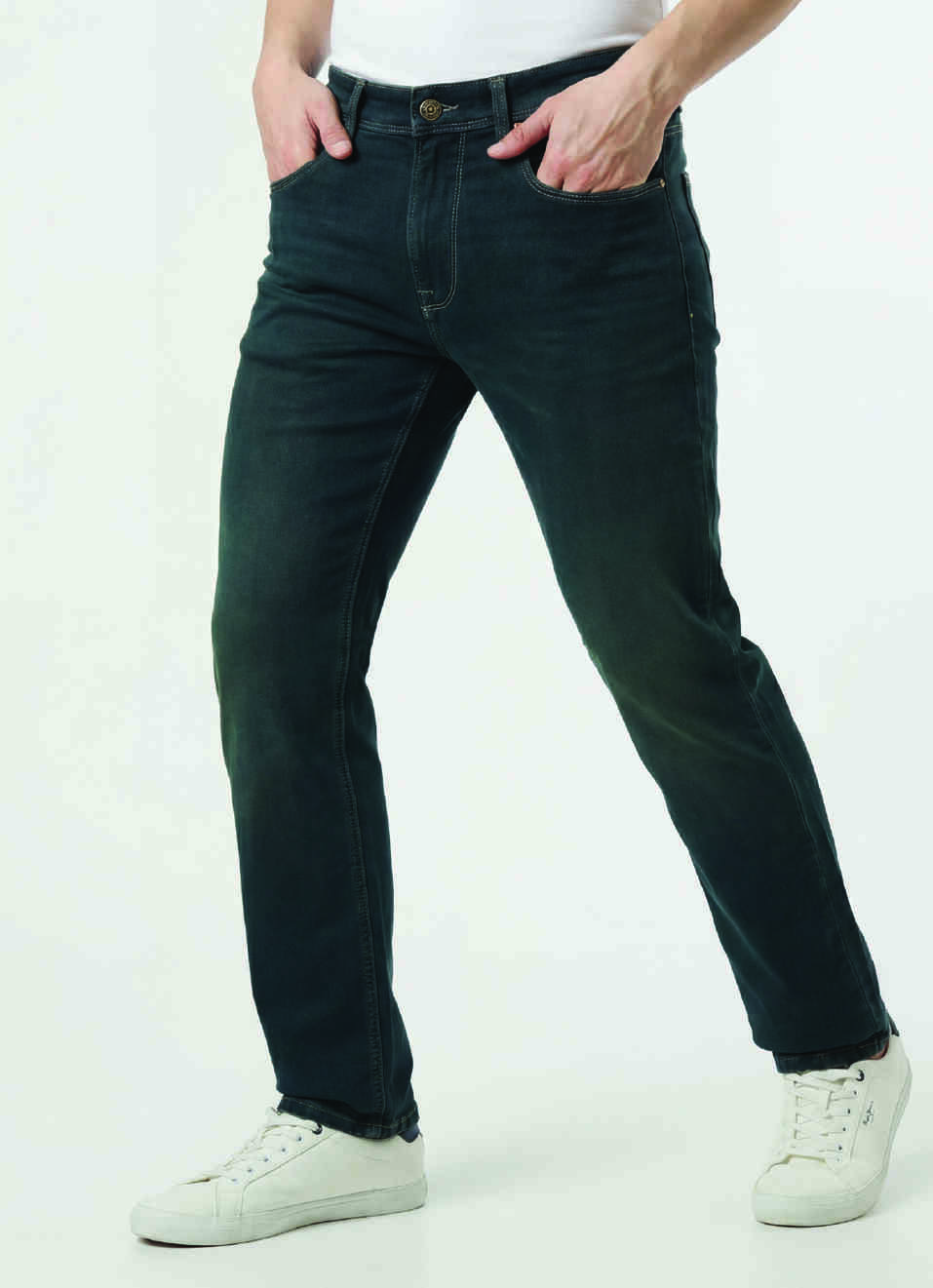 Men Green Mid Rise Straight Fit Textured Jeans, , large image number 0