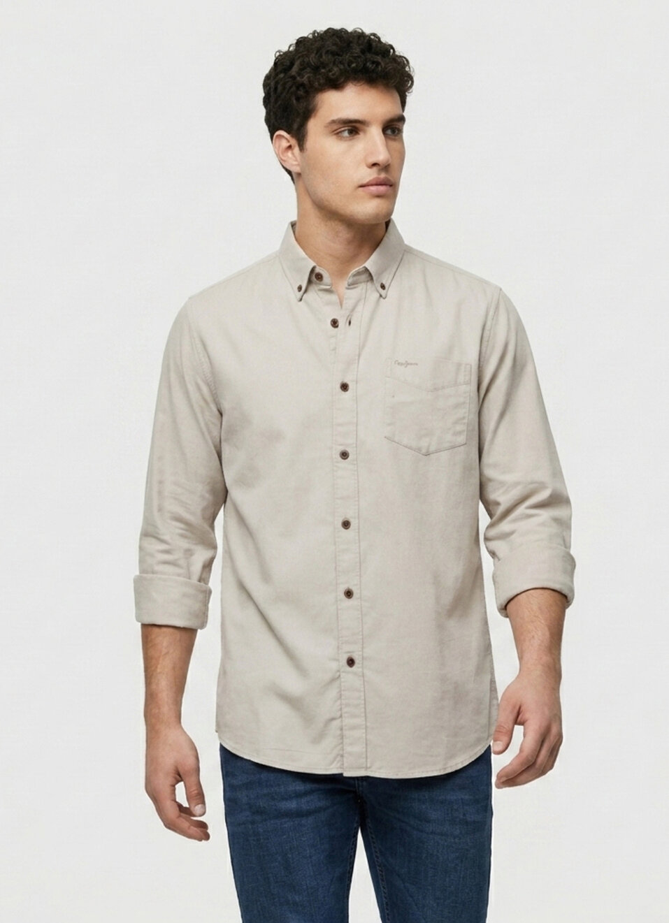 Men Dark Olive Solid Button-down Collar Oxford Shirt, , large image number 1