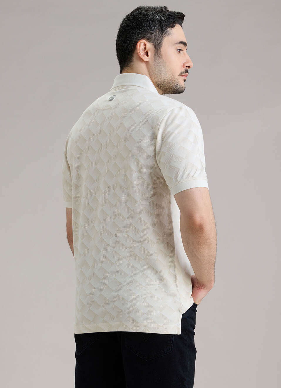 Men Ecru Printed Polo Collar T-shirt, , large image number 2