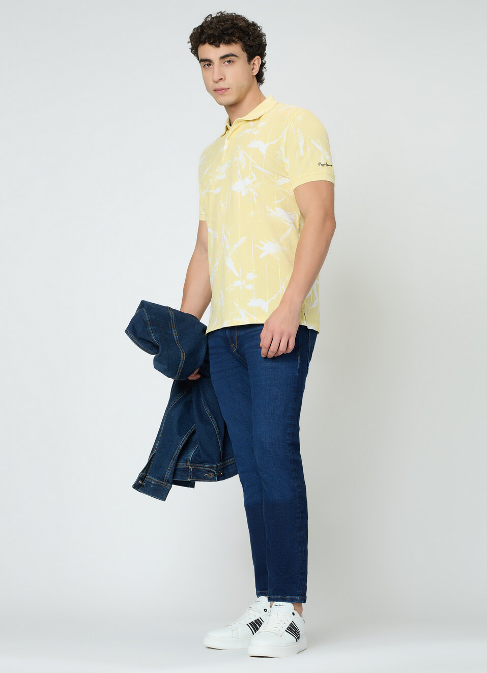 Men Yellow Abstract Print Polo Collar T-shirt, , large image number 5