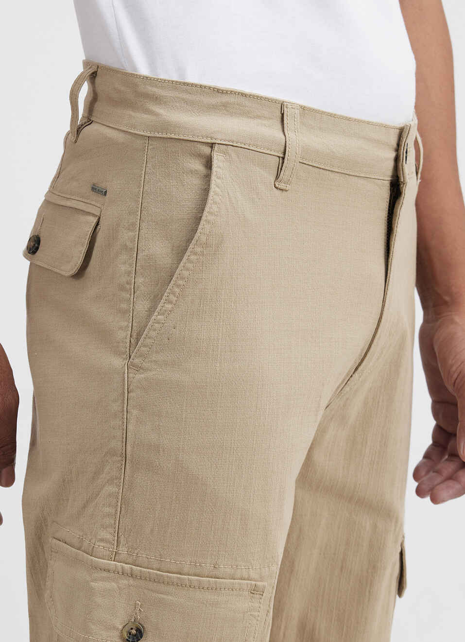 Men Beige Mid Rise Overdyed Stretch Cargos, , large image number 4