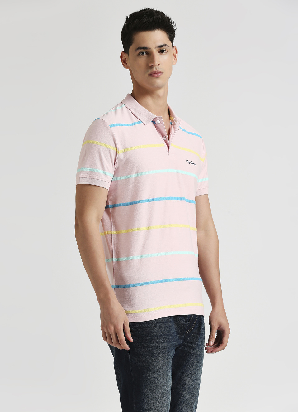 Pink Herringbone Summer Striper Polo, , large image number 3