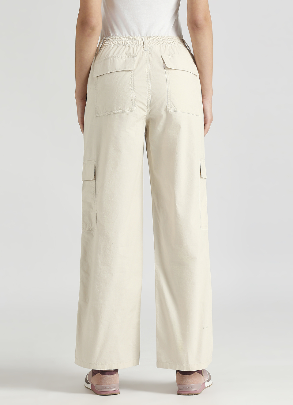 Ecru Mid Rise Parachute Cargo Pants , , large image number 2